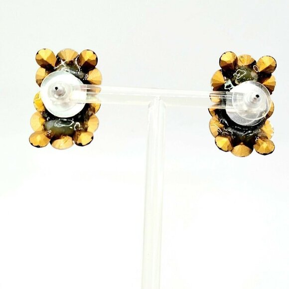 Super Bling Rhinestone Rivoli Earrings Artisan Made Crystal & Black Post Back - Picture 4 of 9
